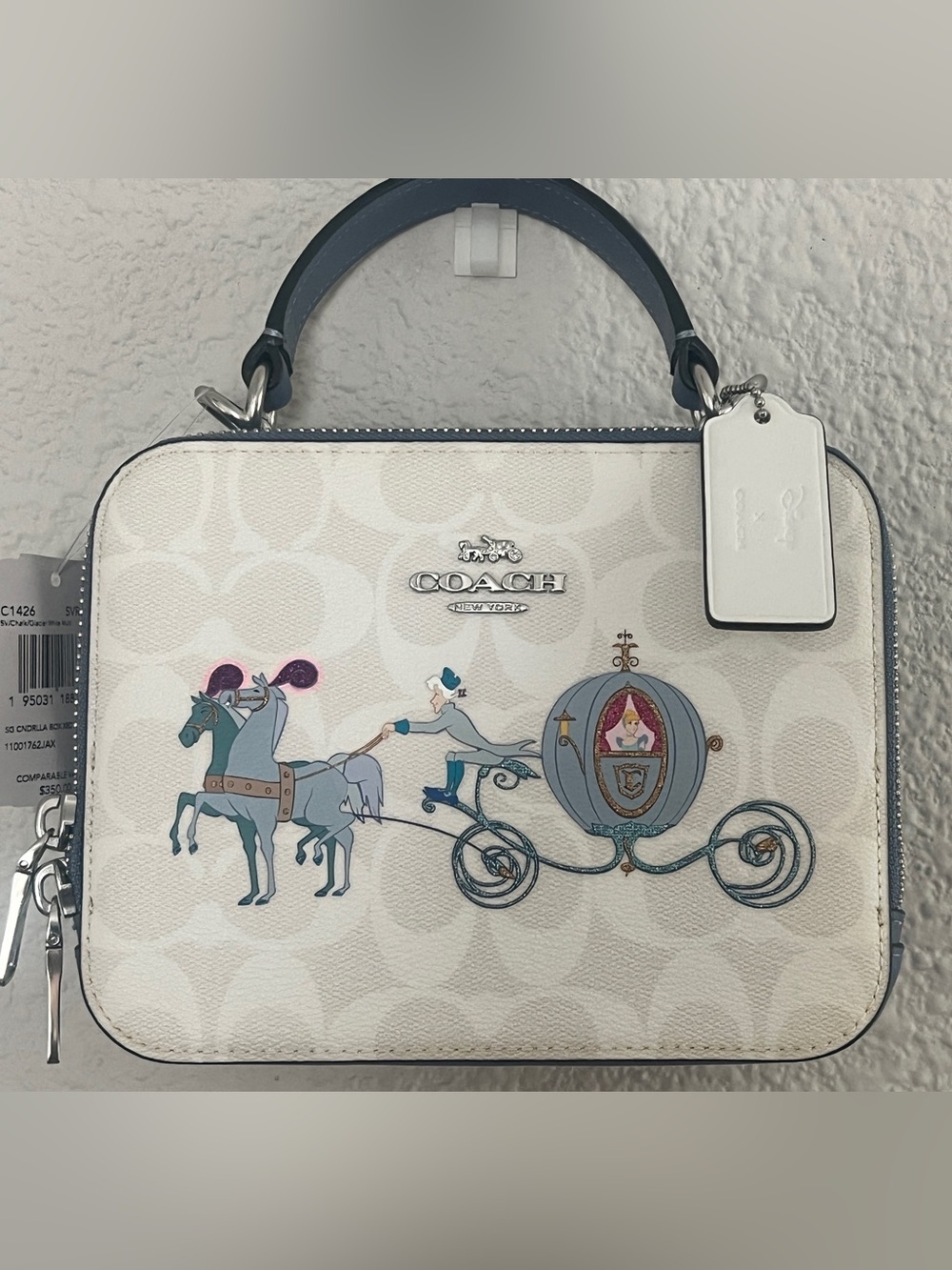Coach x Disney Cinderella Box Crossbody C1426 NWT Chalk Glacier White